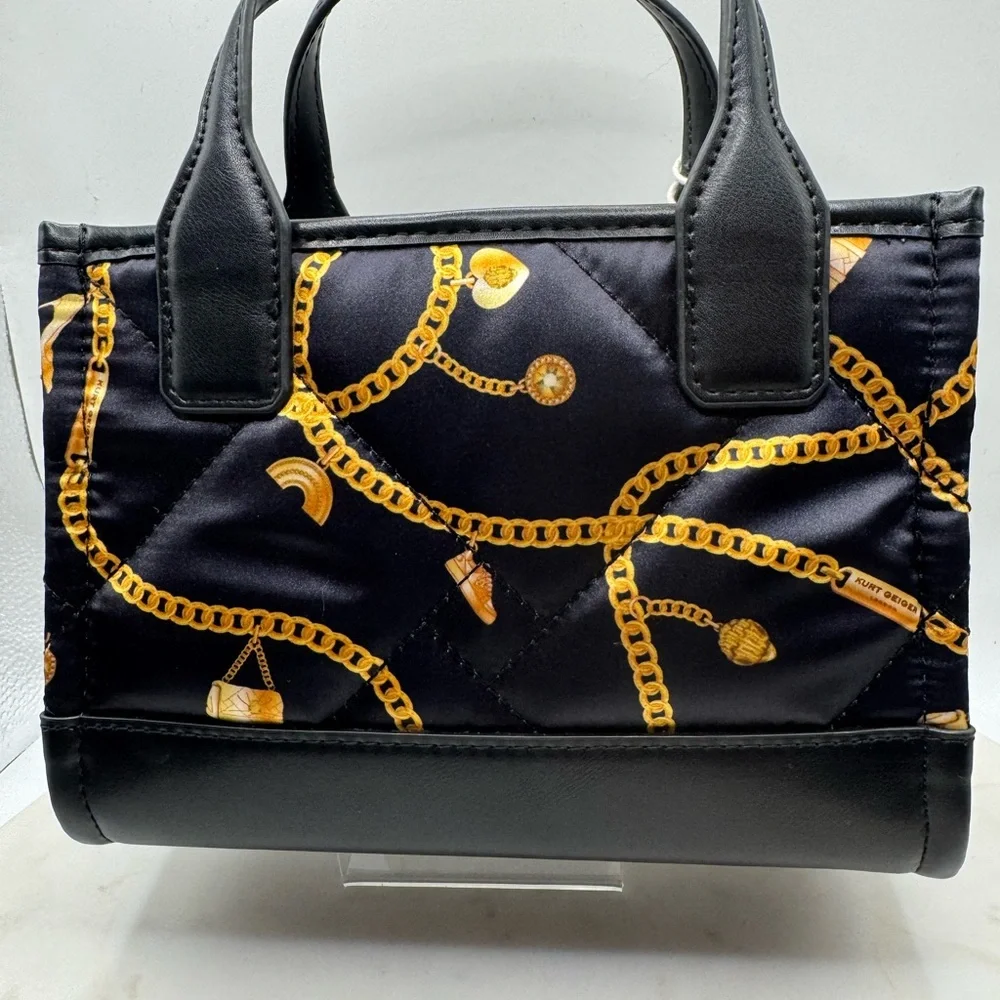 Kurt Geiger Mini Navy Crossbody Tote with Gold Chain Accents BNIB with Box - Picture 3 of 6